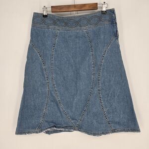 Vintage Divided Denim Midi Skirt 12 Y2K Boho Chic Paneled